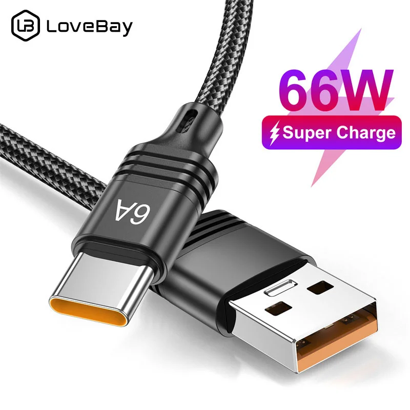 

Lovebay 66W Fast Charging Charger USB C Data Cord Cable For Xiaomi Poco Oneplus Samsung 6A USB Type C Cable For Huawei P40 Honor