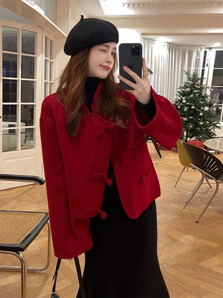 New Chinese Sle National Red Dress Children 2024 Graceful Wear Deep Autumn and Winter Clothing Matching A Complet...