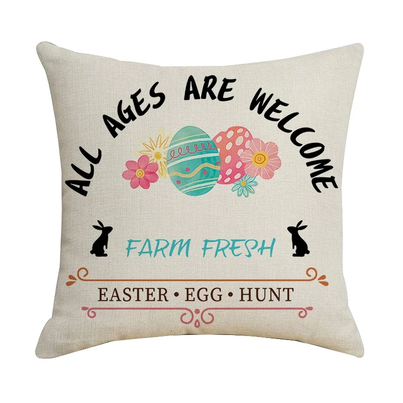 

Happy Easter Cushion Cover ALL AGES ARE WELCOME Linen Pillowcase Living Room Decoration Pillow Case for Sofa Car 45X45cm