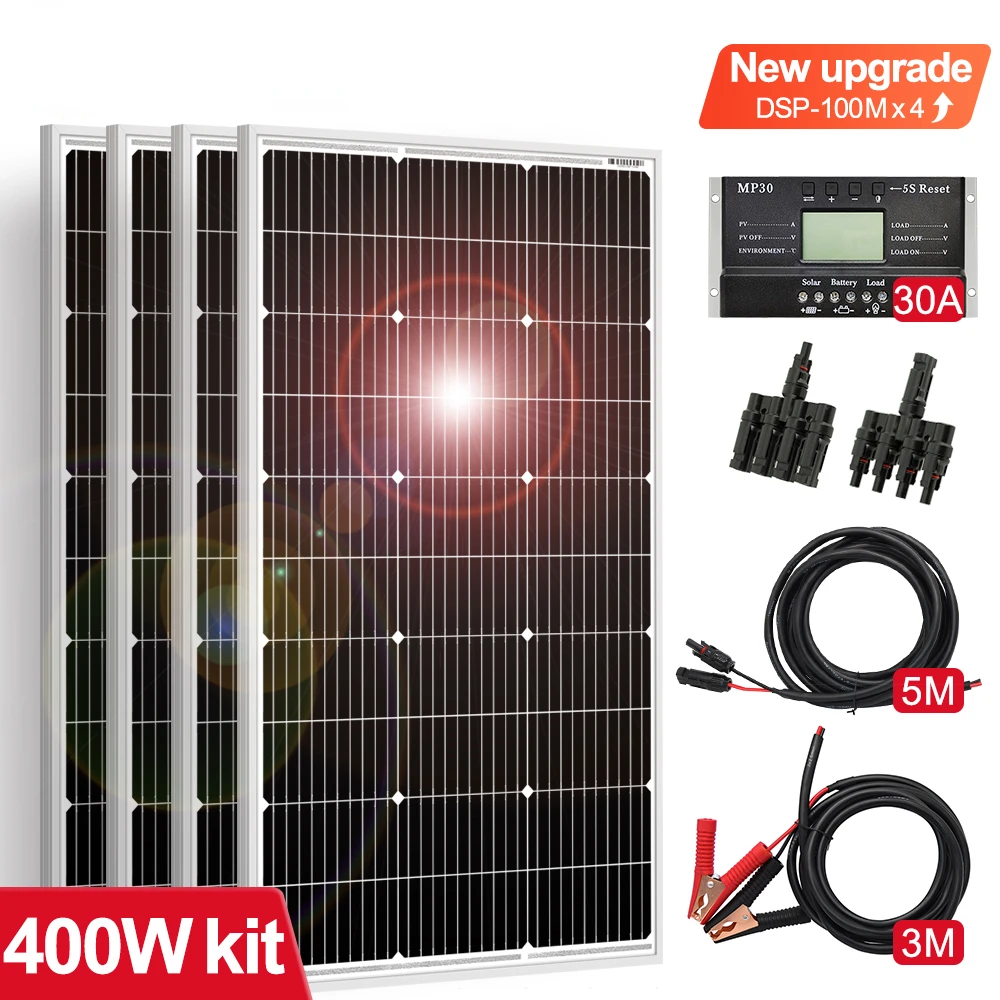 

18V 100W 200W 400W Waterproof New Rigid Solar Panel Set Controller For Home Charge 12V Car battery Monocrystalline China