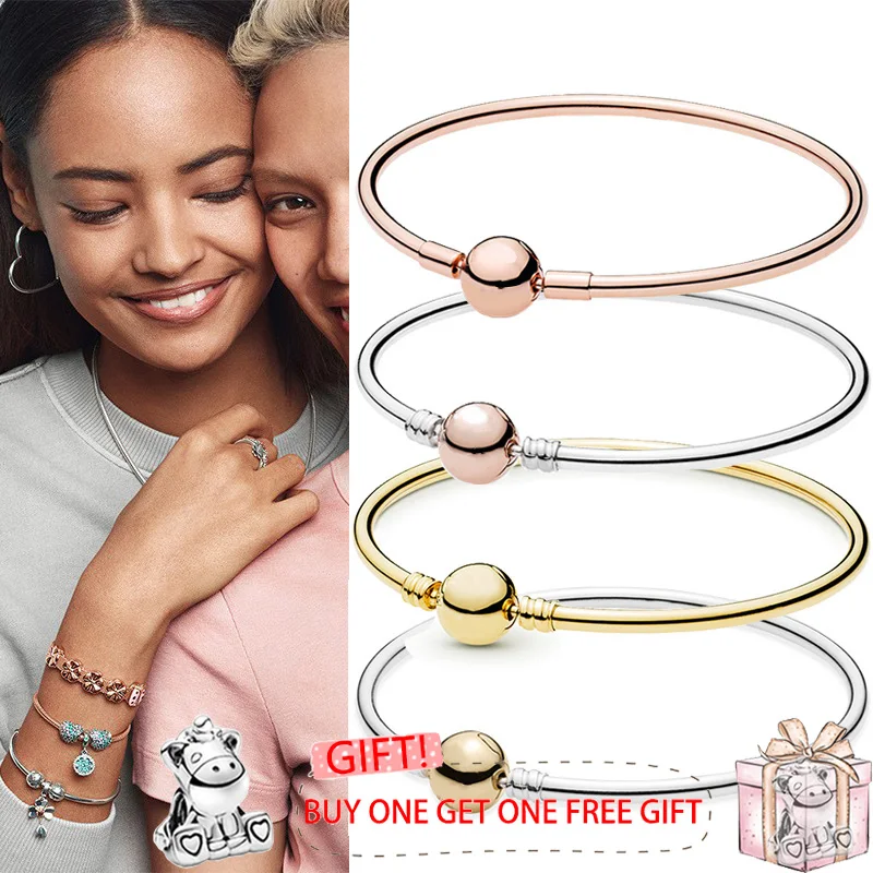 

Original 925 брелок Silver Pan Bracelet Gold Round Clasp Classic Pan Bracelet Fit European Charm Bracelets Women Jewelry
