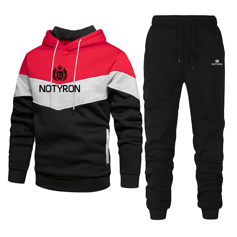 

Men's hip-hop suit patchwork Hoodie + pants 2-piece set casual loose wool warm hip-hop Street Style Men's fashion sports suit
