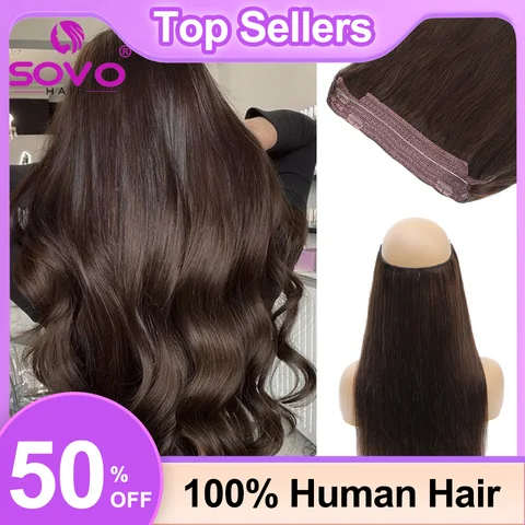 Halo efecto pelo falso pelo humano pulgadas pelo escondido extensiones pelo ombre color marrón pelo humano Remy trenzas 100 14-28