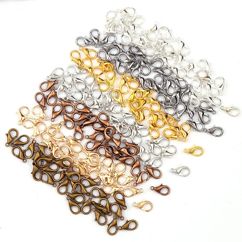 40pcs/Lot 10 12 14 16mm Gold Alloy Lobster Clasp Fashion Jewelry Findings Connector for Necklace Bracelet Chain DIY Accessories