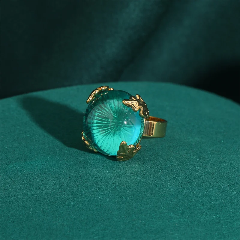 Фото Vintage Wedding Rings for Women Round Blue Natural Oval Green Crystal Horse Eye Shape Glass Retro Pattern Gold Color Jewelry №2