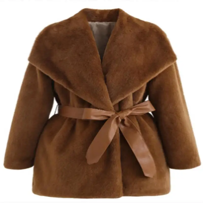 New Winter Fur Jacket Women Solid Long Sleeve Long Faux Fur Coat Women