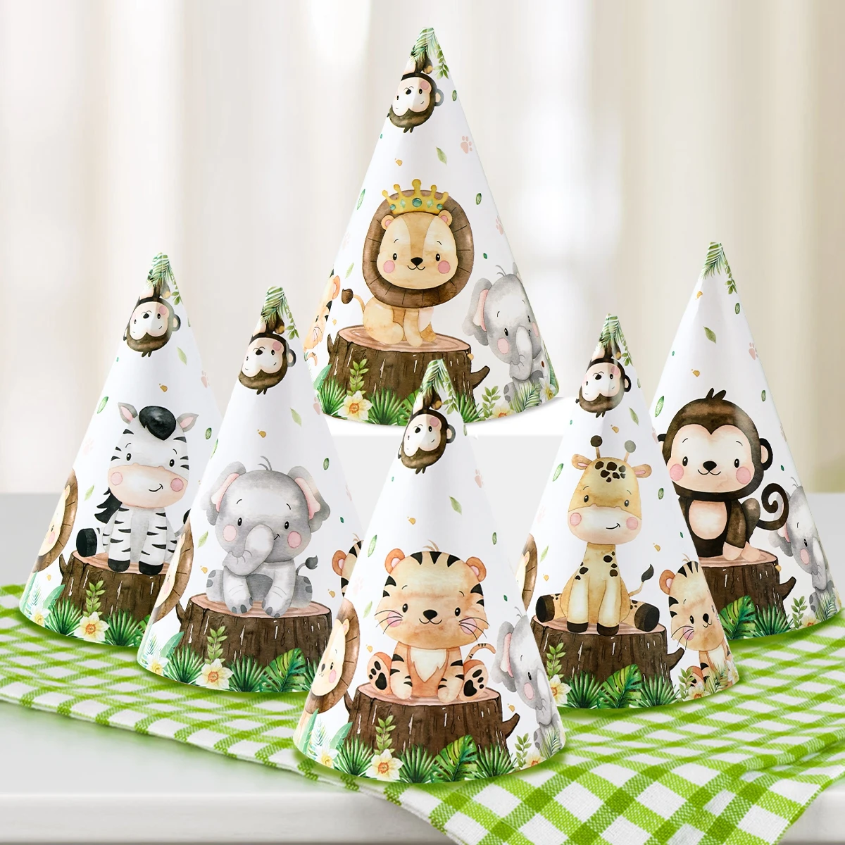 Бумажные шляпы в стиле джунглей с животными