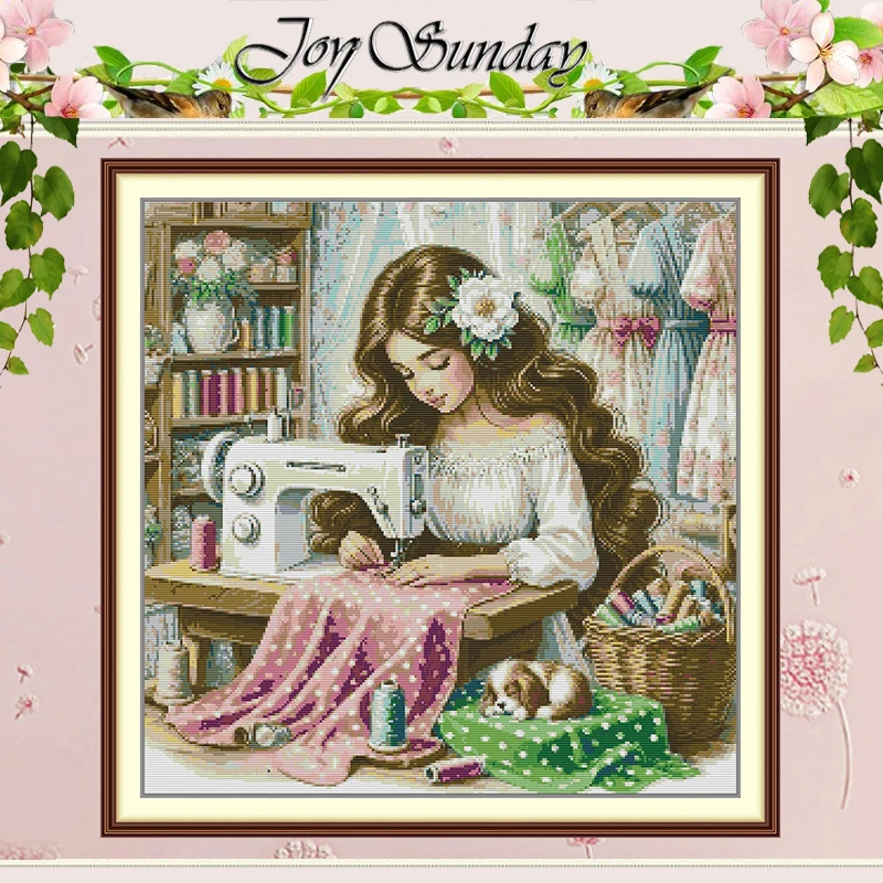 Фото Набор для вышивания крестиком The Sewing Girl: схемы, трафареты, наборы для вышивки DMC 11CT, 14CT, 16CT, HD, с нанесенной разметкой, для рукоделия №1