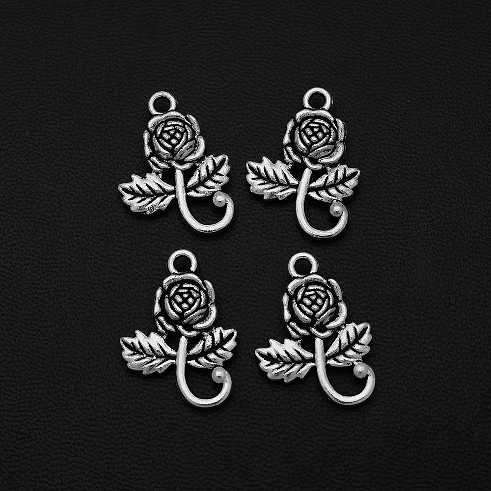 

10pcs/Lots 16x22mm Antique Silver Plated Rose Flower Charms Plant Pendants For Diy Necklaces Jewelry Making Supplies Accessories