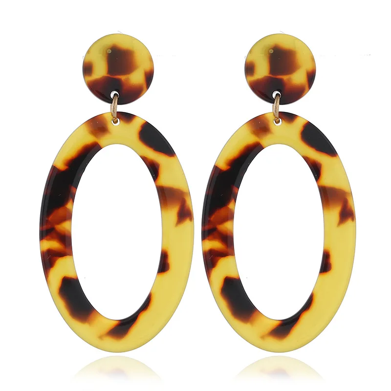 

Trendy Ear Accessories European American Style Fashion Exaggerated Geometric Oval Acetate Leopard Print Earrings Jwellery Women