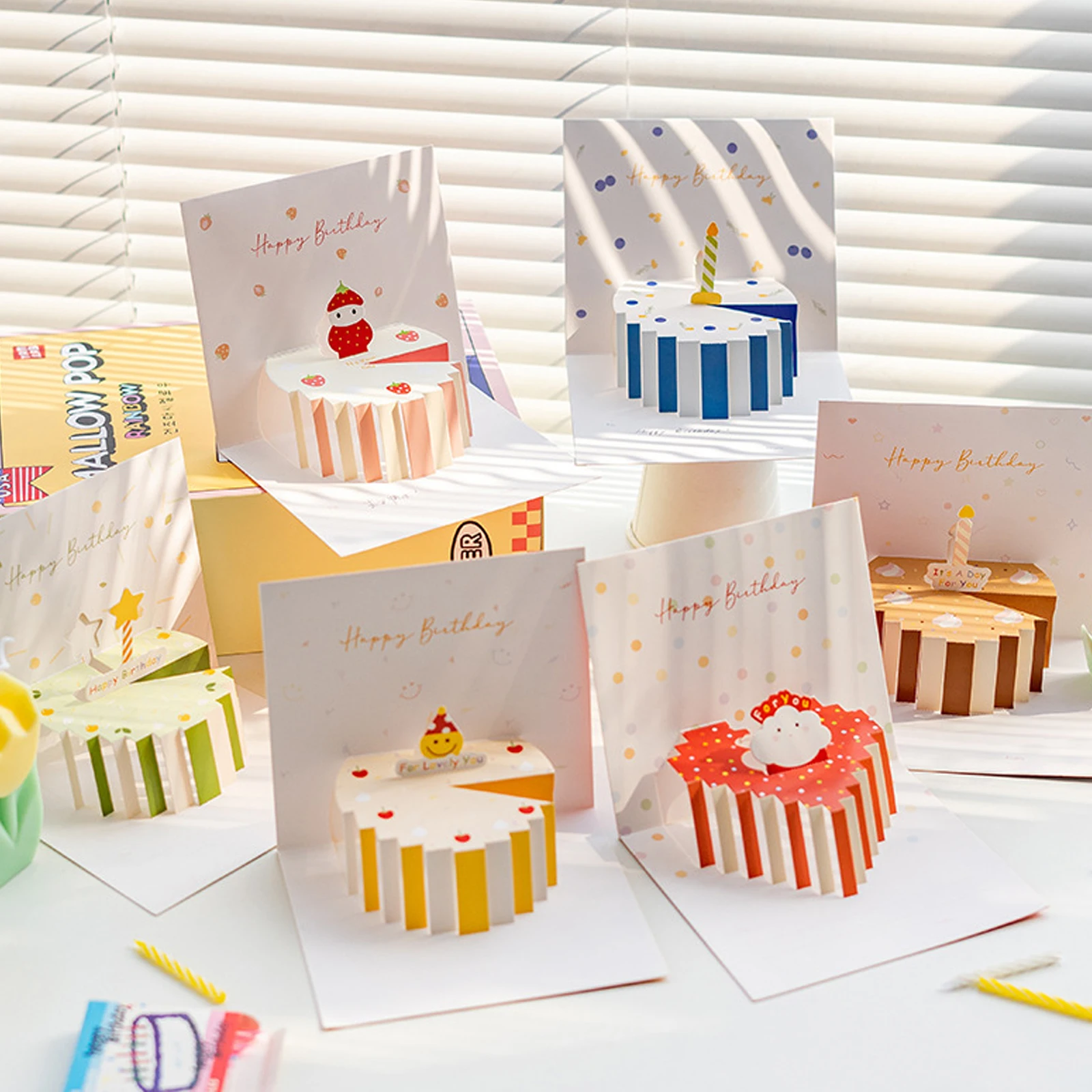 

1pcs Happy Birthday Card For Kids Friends Family 3D Birthday Cake Pop-Up Greeting Cards Postcards Gifts with Envelope