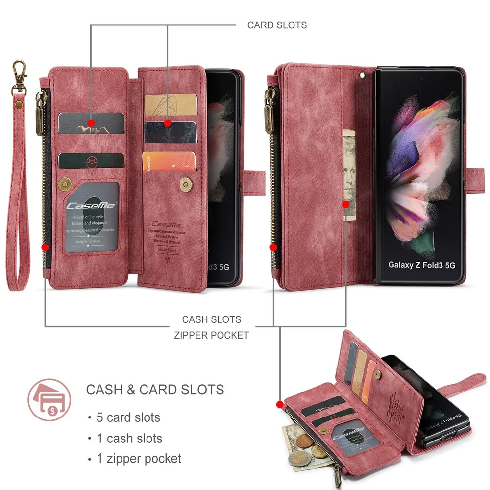 Складной кожаный чехол-кошелек на молнии для Samsung Galaxy Z Fold3 | Чехлы