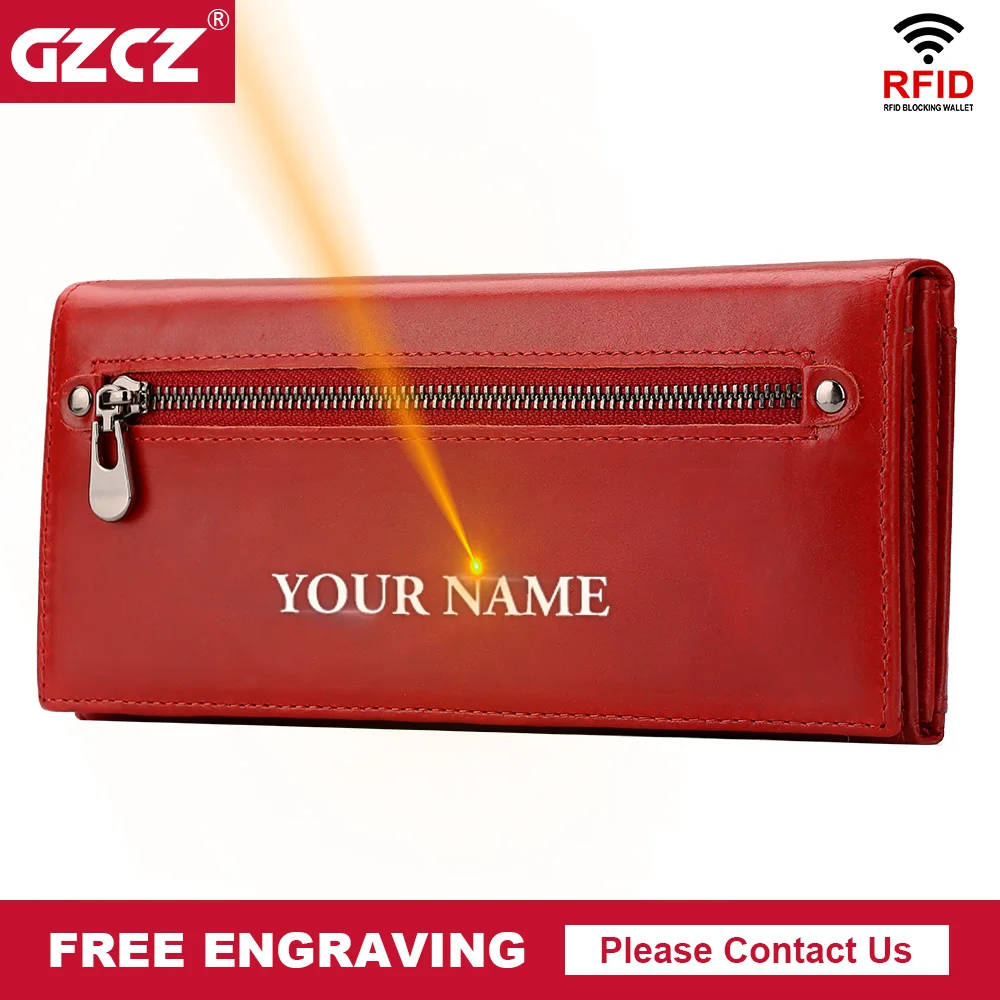 

Роскошный женский клатч, кошельки из 100% натуральной кожи с RFID-защитой, держатель для нескольких карт, длинный Модный женский кошелек для мел...