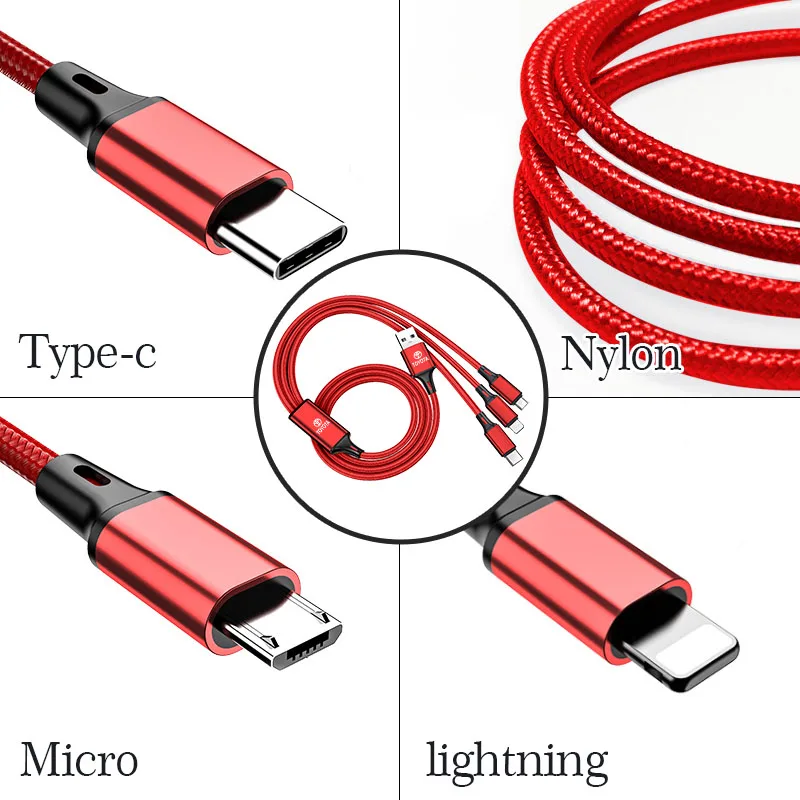 3 в 1 кабель для быстрой зарядки Тип C Lightning Micro USB Toyota Camry Aygo Corolla RAV4 Yaris Hilux CHR Prius Highlander