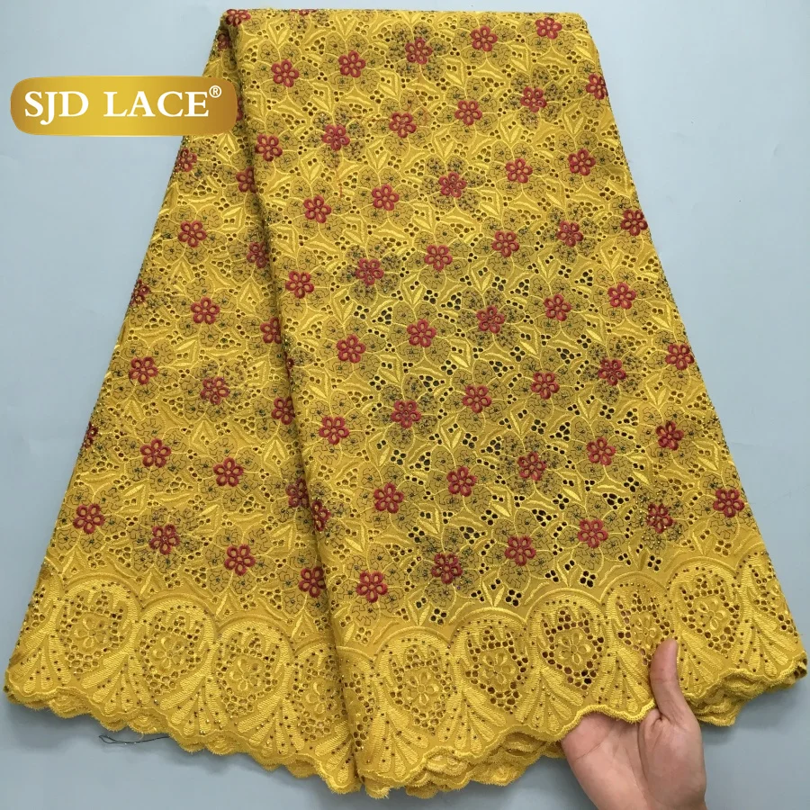 SJD LACE 5 ярдов желтые африканские камни кружевная ткань хлопковая швейцарская