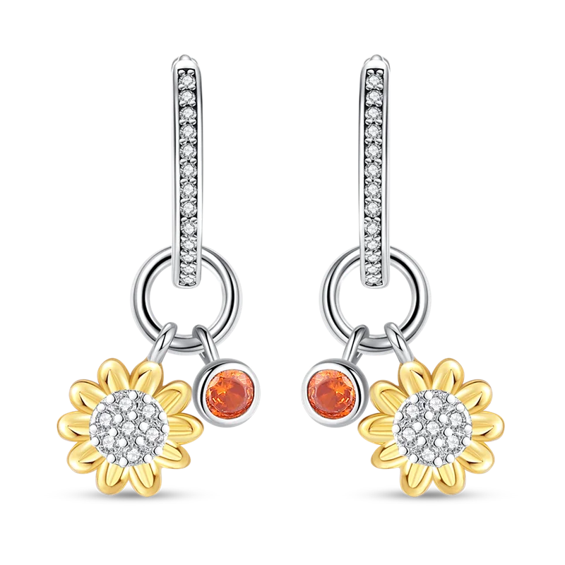 

Fashion 925 Sterling Silver Charm Sunflower K Gold Pendant Earrings For Women Pave CZ Fine Engagement Anniversary Jewelry Gifts