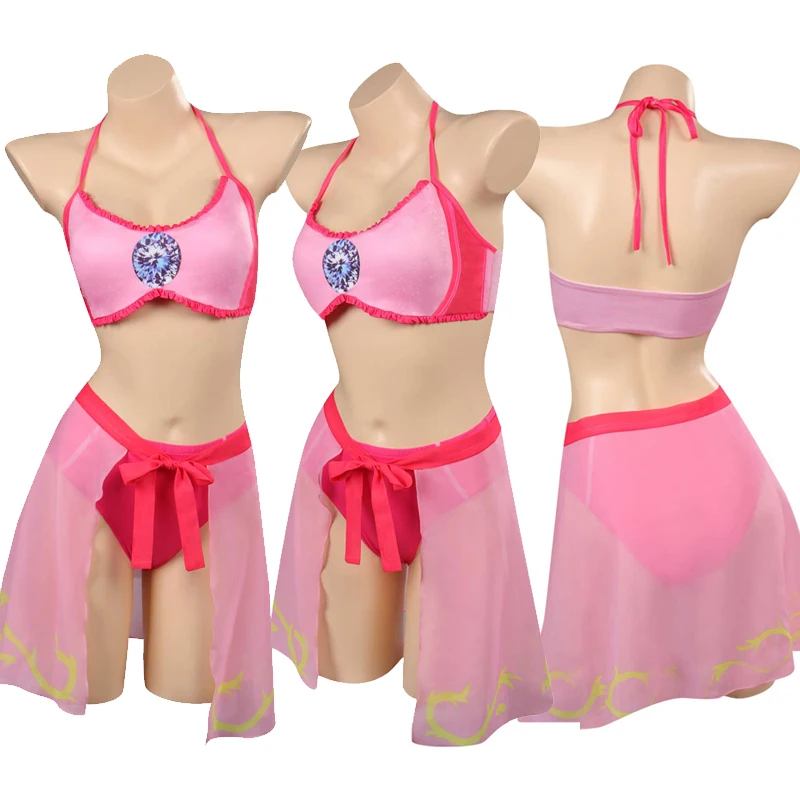 

Princess Cos Peach Cosplay Costume Swimsuit Bikini Women Summer Top Shorts Swimwear Outfits Girls Halloween Party Role Play Suit