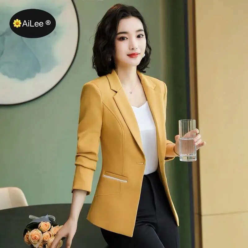 New Designer Blazer Suit Women Korean Slim Fashion Patchwork Jacket Single Button Lady Office Small Coat Business Work Tops
