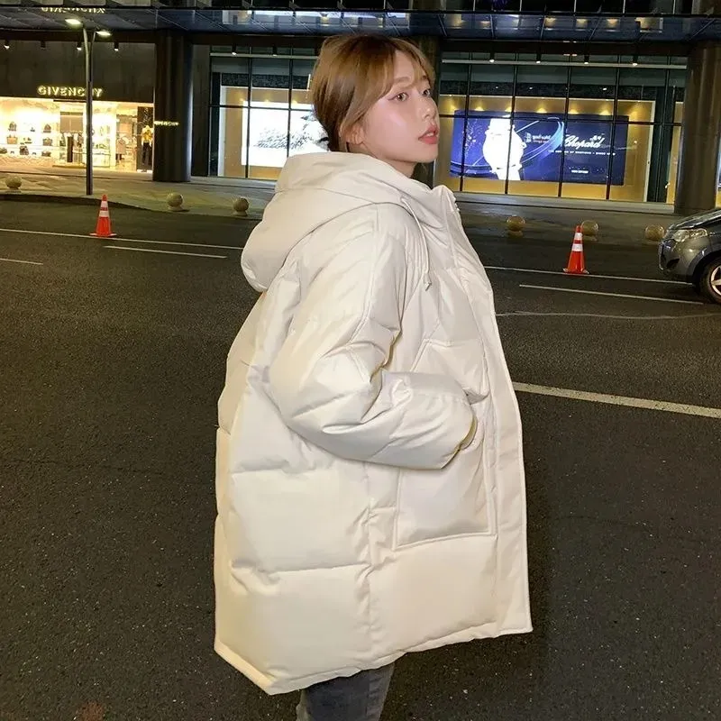 Down Padded Cotton Winter Jackets 2022 New Women's Parka Long Sleeve Pockets Hooded Casual Coats Solid Loose Outwear Female Tops