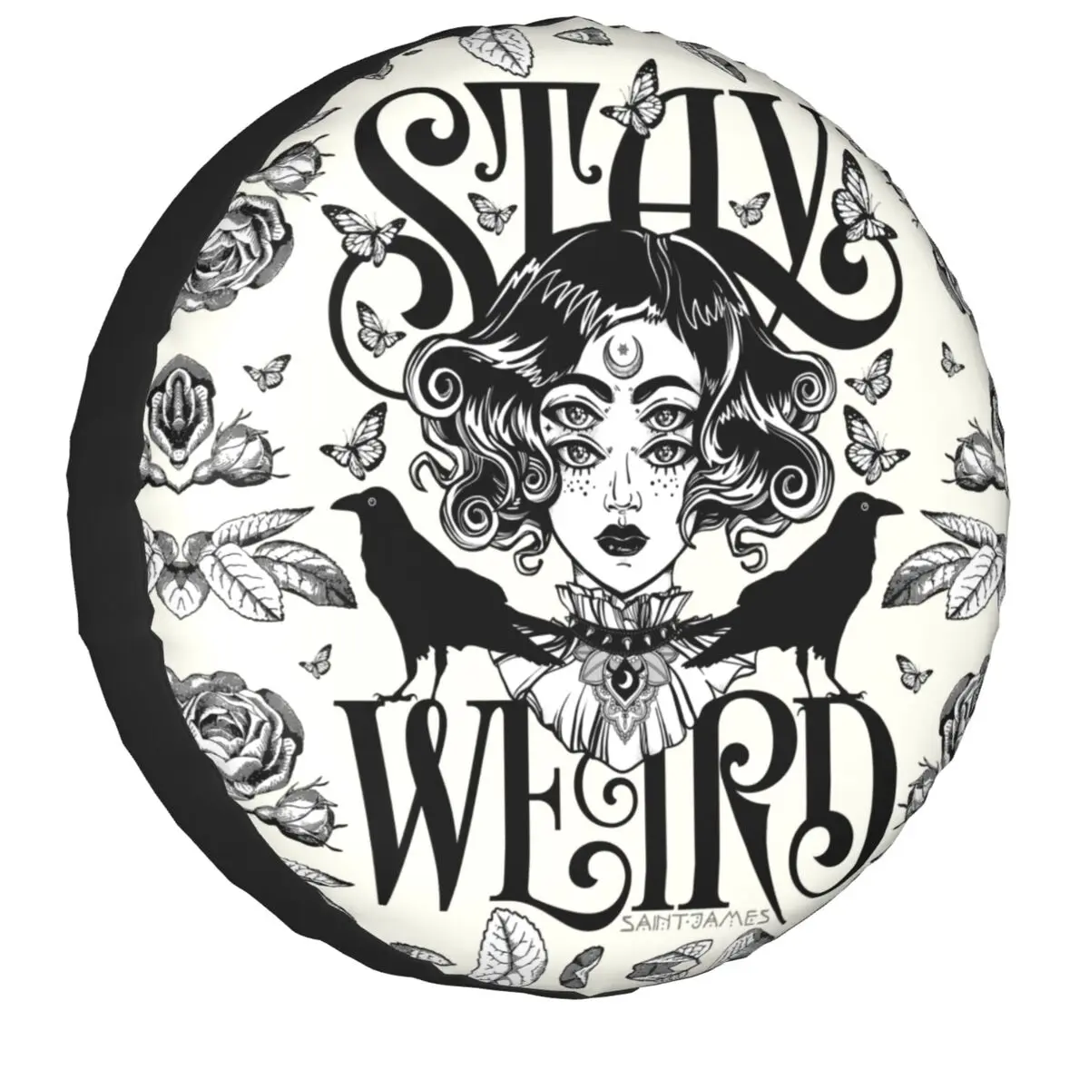 

Stay Weird Spare Wheel Tire Cover Universal for Pajero Halloween Witch Jeep RV SUV Camper Vehicle Accessories 14-17