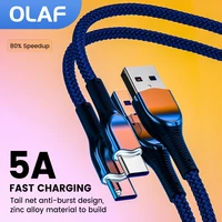 olaf 5a led light usb type c cable for huawei xiaomi iphone 11 12 13 pro max xs xr x se 8 7 6 fast charging cord type c cable