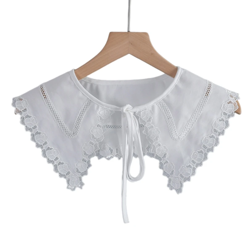 

White False Collar Detachable Collar Dickey Collar Embroidery Lace Up Neckline