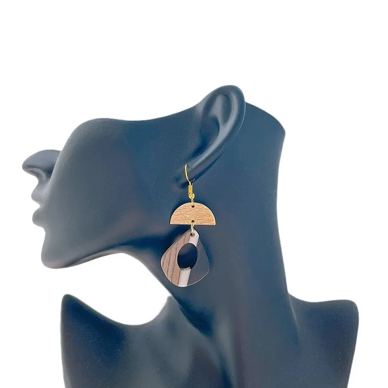 Amazon Independent Store Бестселлер Деревянные серьги из смолы с геометрической сборкой