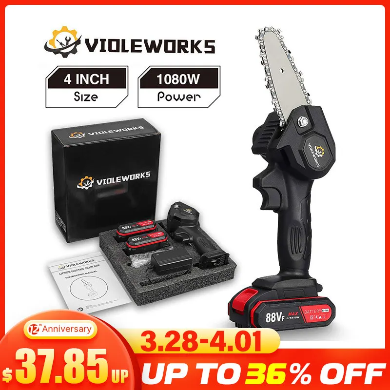 4 Inch 88VF 1080W Mini Electric Saw Chain With 1/2 Battery Rechargeable One-handed Woodworking Pruning Garden Tool EU Plug | Инструменты