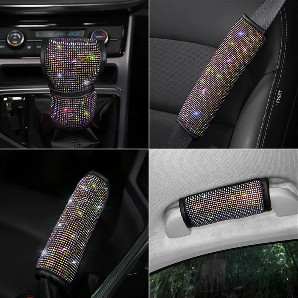 

Car Full Diamond Crystal Gear Shift Collar Cover Glitter Rhinestones Auto Shifter Hand Brake Shoulder Covers Car Interior