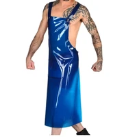 handmade latex rubber gummi blue apron long handsome party cosplay wear