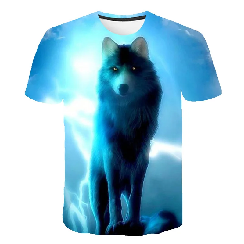 

2022 Summer Animal Graphic Tee Tops Print Wolf Mens T-shirt 3D Fashion Hipster Hip Hop Casual Short-Sleeved Round Neck T-shirt