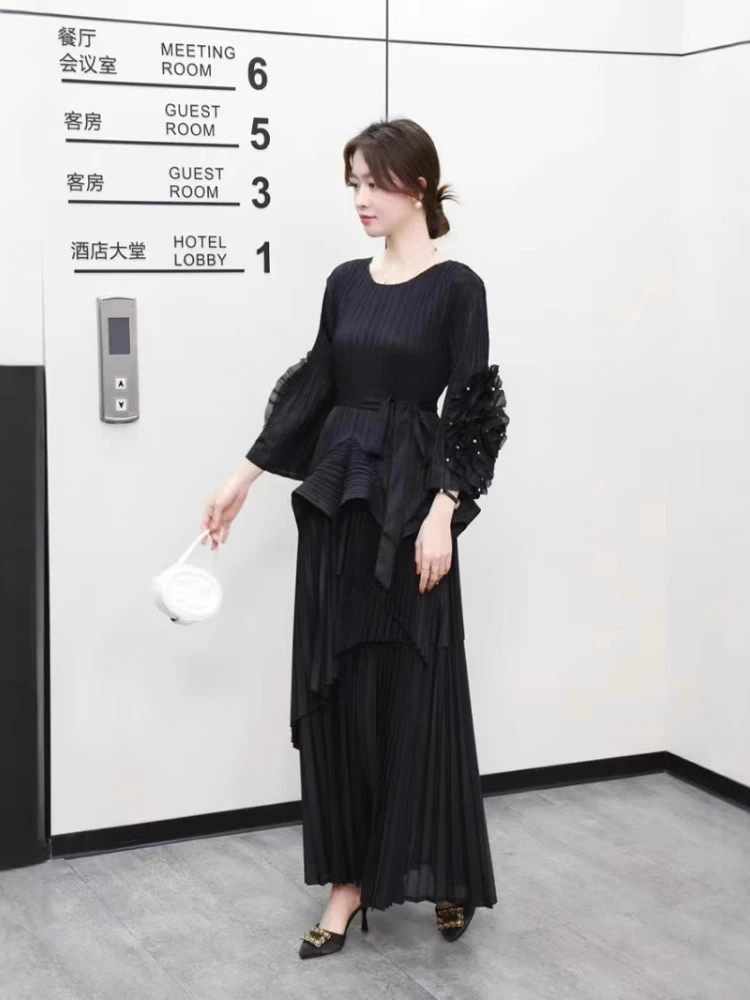 EGRM Miyake Folds модный вечерний плиссированный комплект из 2 предметов женские