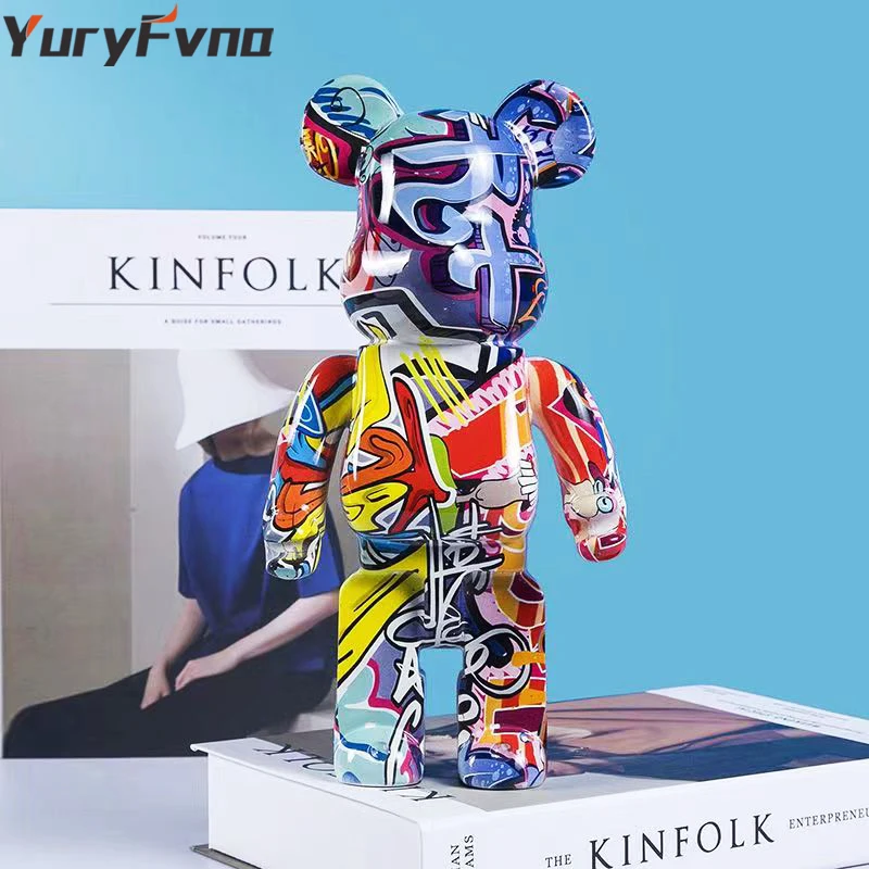

YuryFvna 27cm Graffiti Bear Figurine Home Decoration Animal Statue Storage Money Jar Modern Room Sculpture Table Decor Statues