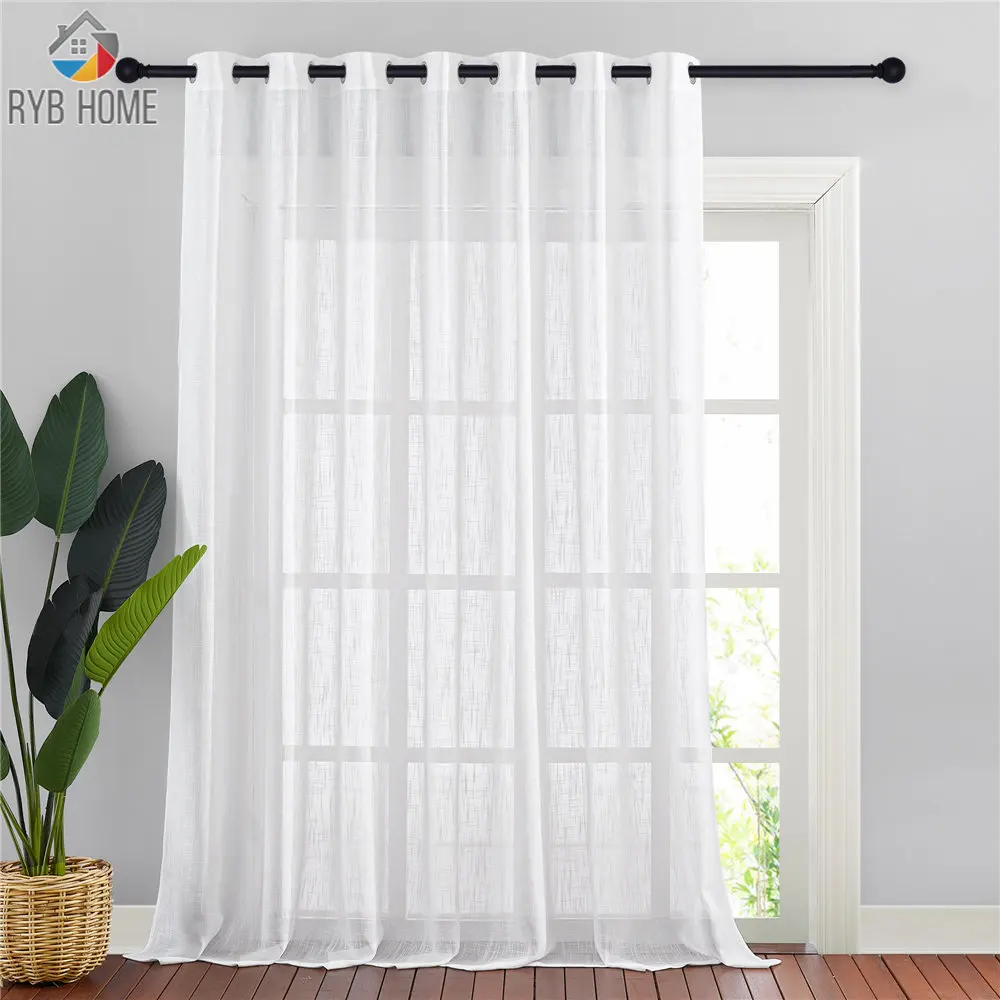 

RYBHOME Extra Wide Faux Linen Sheer Curtain Vertical Semi Sheer Privacy with Light Filter Drape for Patio Porch Decor