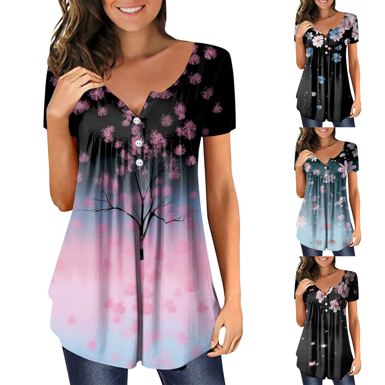 

Womens Fashion Tops Tunic Summer Short Sleeve T Shirts Flowy Casual Dressy Shirts Fall Tees for Women Medium T Shirts Women
