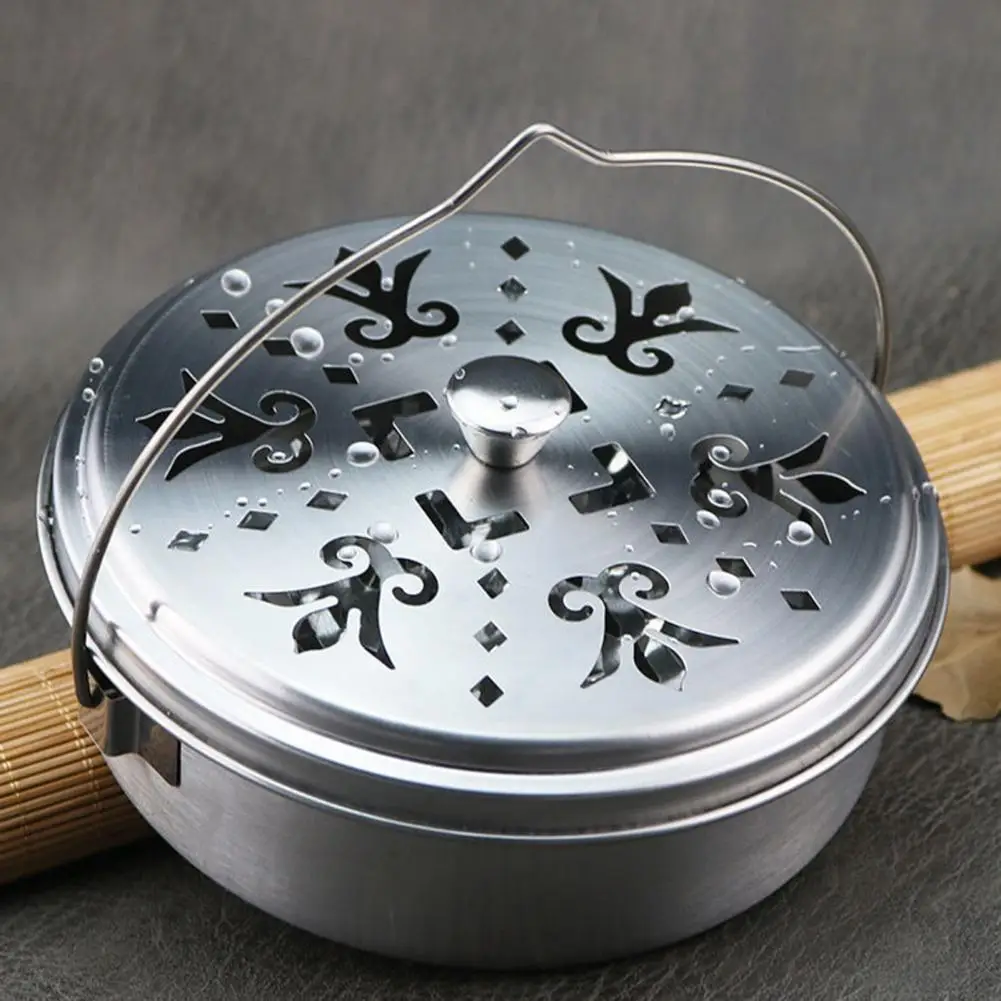 Portable Stainless Steel Incense Coil Box With Detachable Lid Windproof For Home