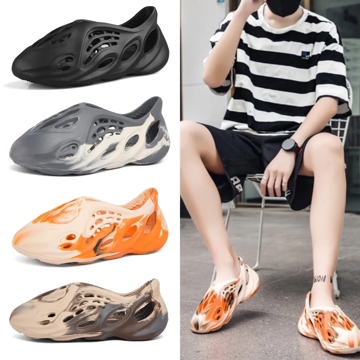 

Массажные технические летние мужские шлепанцы, пляжные сандалии, Женская удобная повседневная обувь на толстой подошве из ЭВА с отверстиям...