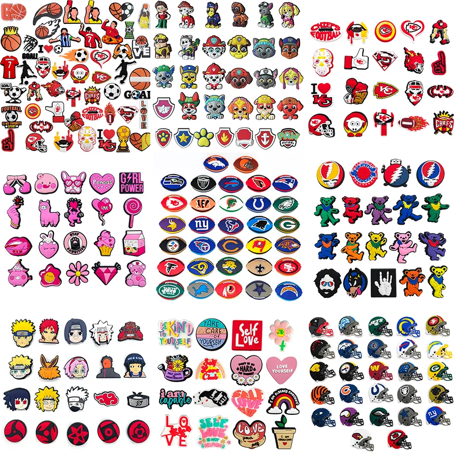 

9 Set Cartoon Rugby Pattern Shoe Charms Croc Charms Balloon lollipop Shoe Decoration Charm PVC Sandals Buckle Accessories Jibz