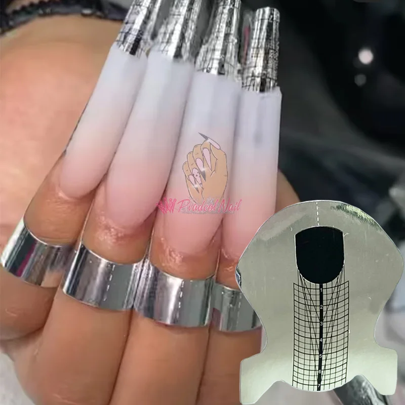 

50Pcs Nail Art Form Sticker Self-Adhesive Extension Guide Acrylic UV Tip False Nails Art DIY Silver Forms Manicure Tool