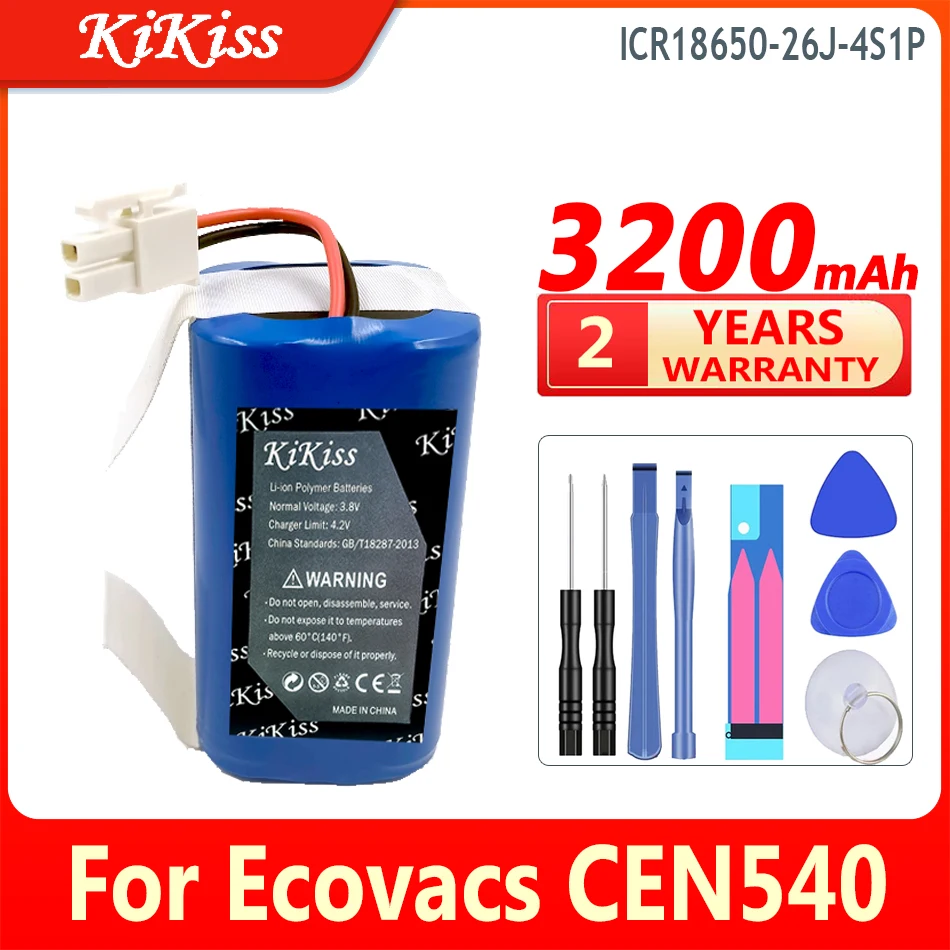 

3200mAh KiKiss High Capacity Battery ICR1865026J4S1P For Ecovacs ICR18650-26J-4S1P CEN540/546/550/640/663/665 Bateria