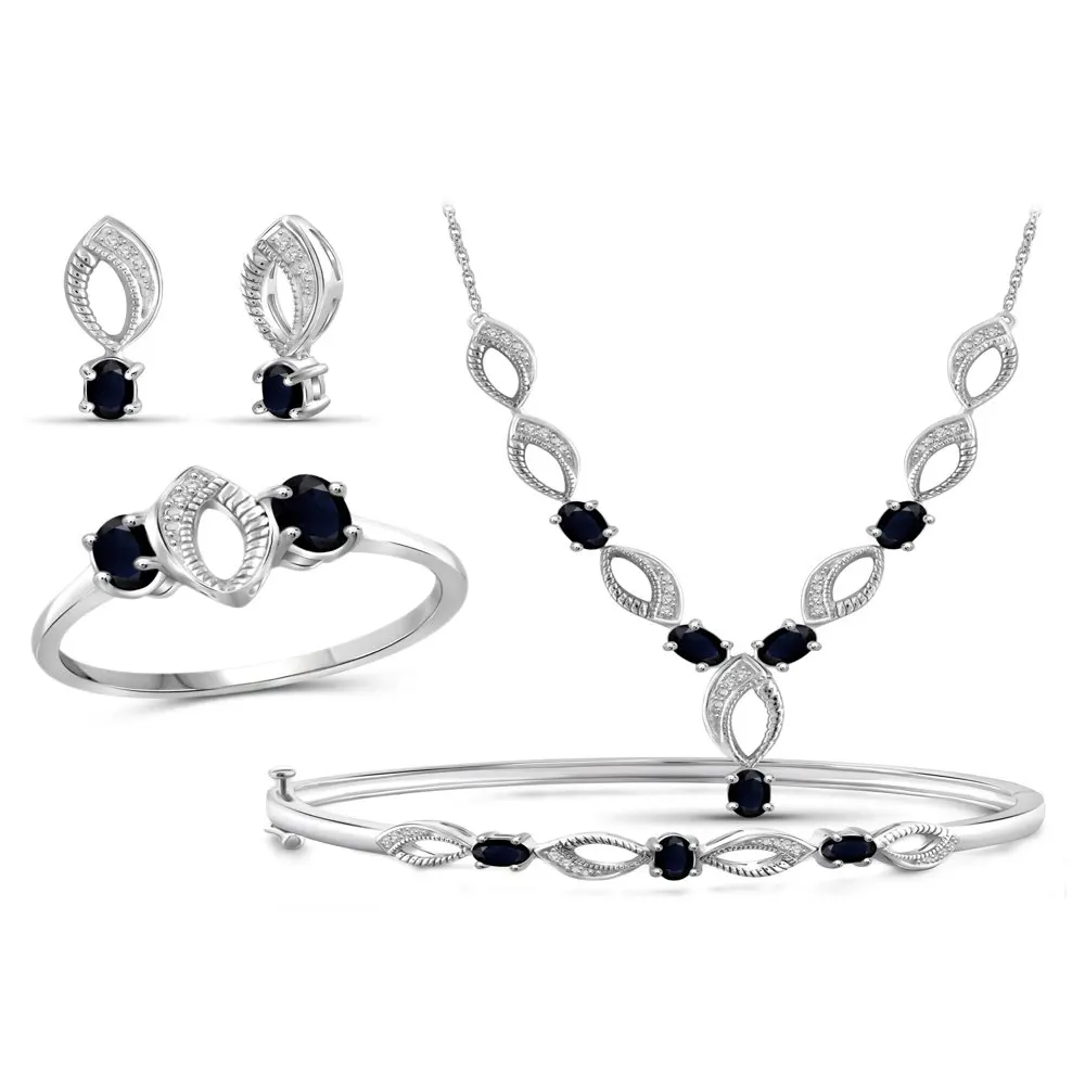 

3 3/4 Carat T.G.W. Sapphire And White Diamond Accent Sterling Silver 4-Piece Jewelry set