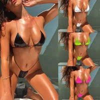 glossy leather swimsuit set sexy lace up thong bikinis 2022 woman backless beach wear simple solid swimming suit dropshipping