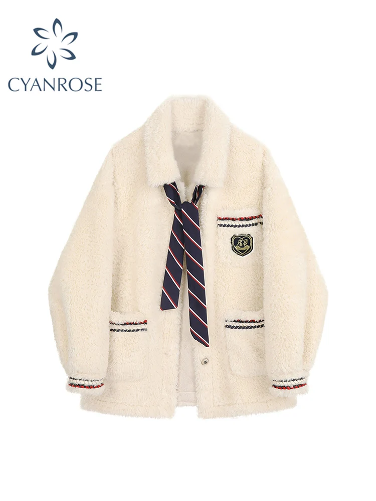 

Korean Preppy Style 2022 Winter Jackets Female Loose Casual Fashion Warm Lamb Wool Coat Women Harajuku Thick Warm Outerwear