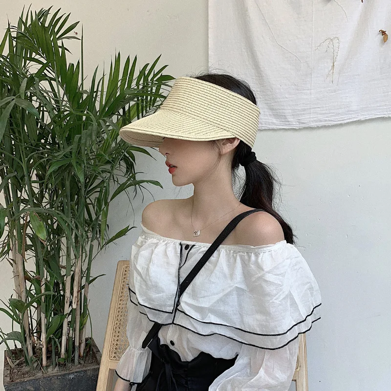 

Summer Cap Empty Top Suncap Foldable Portable Roll Up Beach Hat Wide Brim Women Sun Hats Fashion Casual Straw Caps Visors