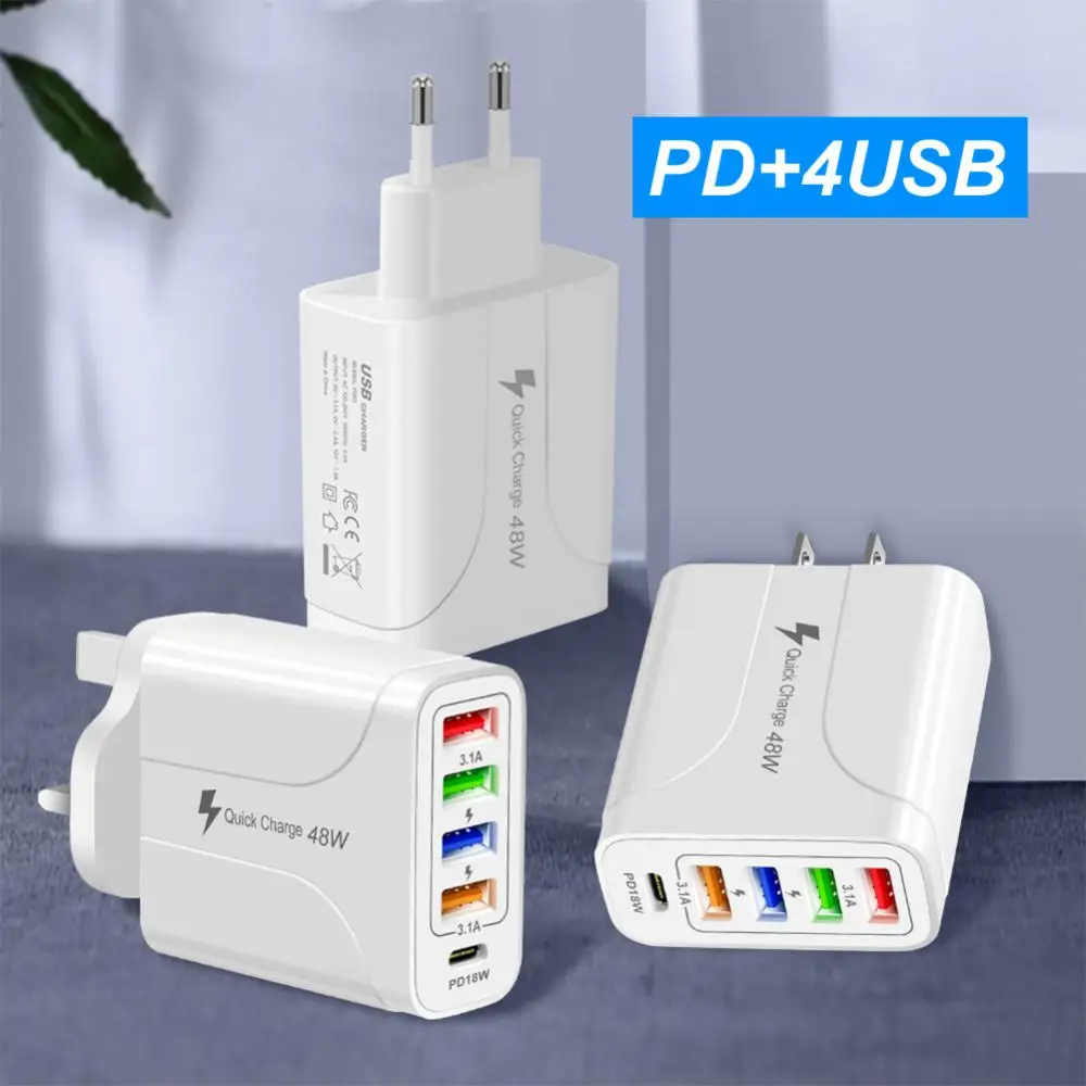 

4usbpd Charger Portable Mobile Phone Charger For Samsung Iphone Huawei Five-in-one Type-c 48w Wall Mobile Phone Adapter