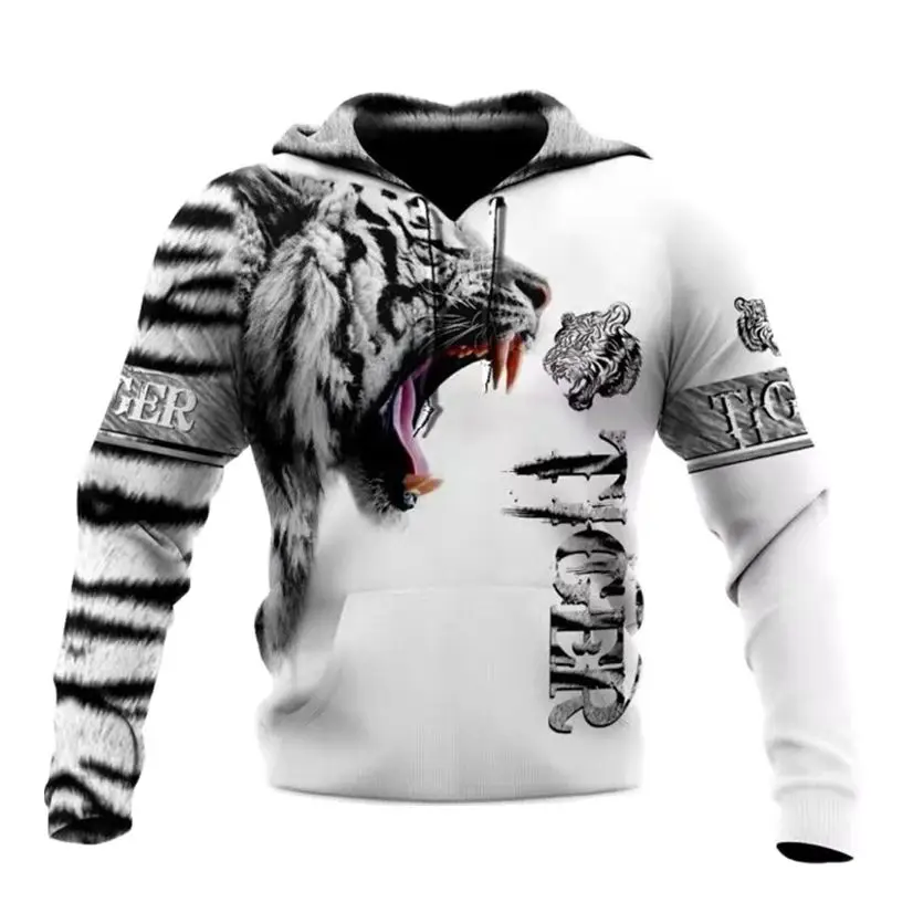 

Spring and Autumn Trend Fashion O Neck Super Oversized Coat Loose Casual Jacket 3D Printing Black and White Tiger Men's Hoodie