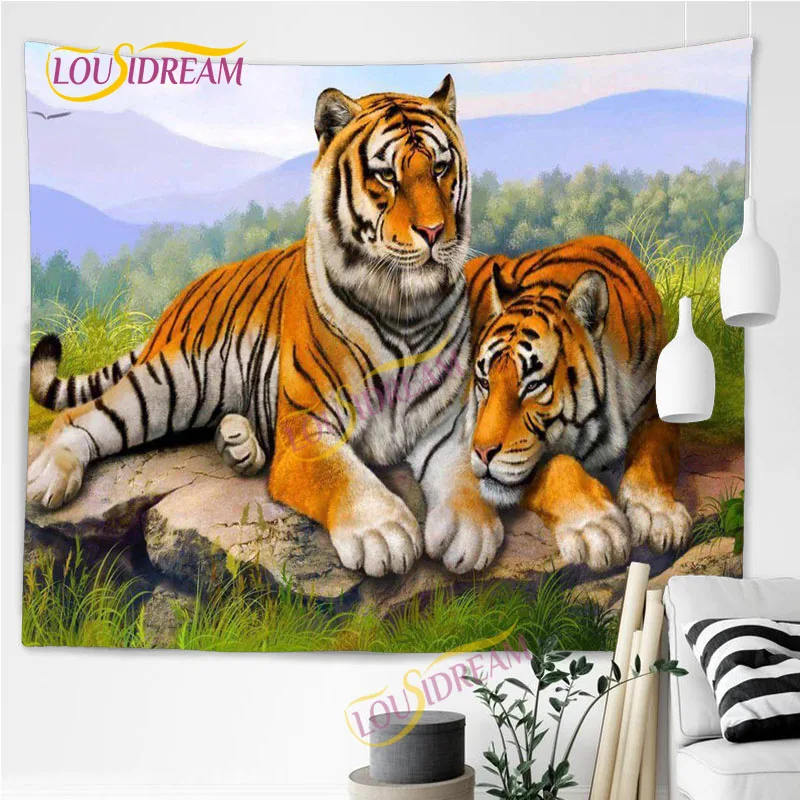 

Jungle King Tiger Tapestry Wall Hanging Bedspread Sofa Cover Beach Towel Creative Animal Tiger Home Dorm Wall Hanging Tapestry.