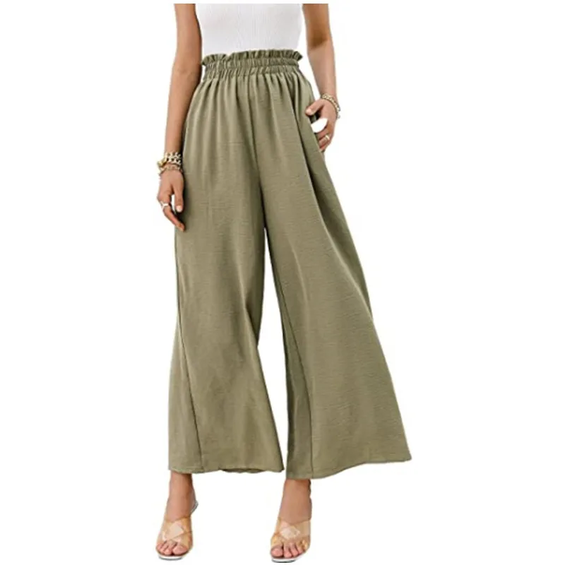 

Casual Women Loose Pants 2022 Summer Pants Fashion Women Wide Leg Pants Female Chiffon Thin High Waist Solid Trousers 21990