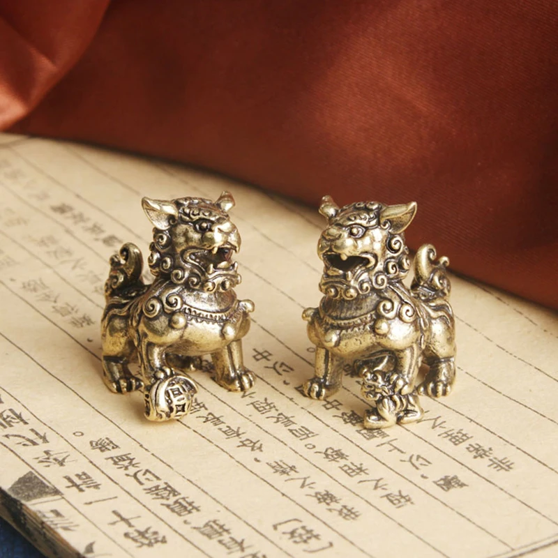 

Pure Copper Lucky Lion King Figurines Miniatures Desk Ornaments Antique Bronze Chinese Animals Statue Home Feng Shui Decor