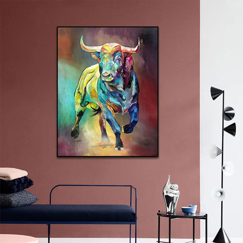 

Color Graffiti Spanish Bullfight Poster Prints Abstract Watercolor Bull Canvas Painting Living Room Home Decor Wall Art Pictures